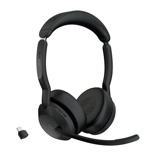 Jabra Evolve2 55 Office-Headset – On-Ear, Stereo, BT, ANC, MS Teams zertifiziert, mit USB-C-Dongle, Schwarz