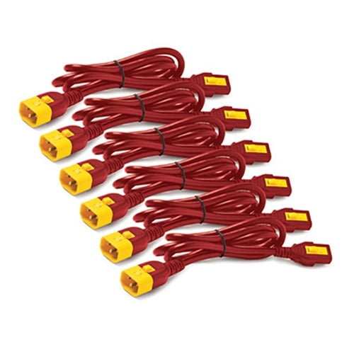 APC Netzkabel, IEC C13 auf IEC C14, verriegelbar, 1,2 m, Rot, 6 Stück