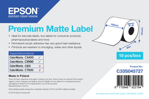 Epson Endlos-Kartonschilder, 105 mm × 35 m, nicht klebend