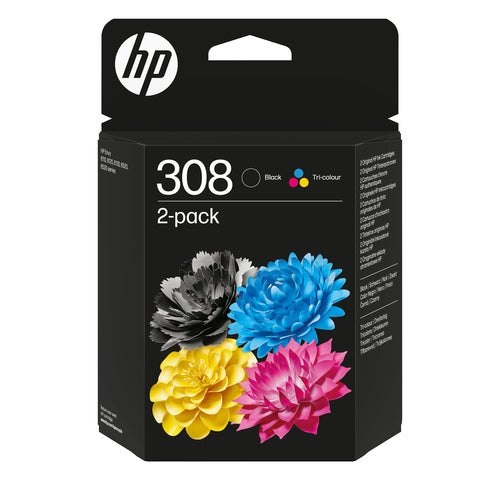 HP 308 Tintenpatronen-Multipack, Schwarz/Cyan/Magenta/Gelb (Original) – für HP DeskJet/Envy …