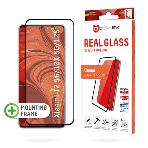 Displex Displayschutz (Panzerglas), Full Cover – für Xiaomi 12 5G/12X 5G/12S – mit Applikator