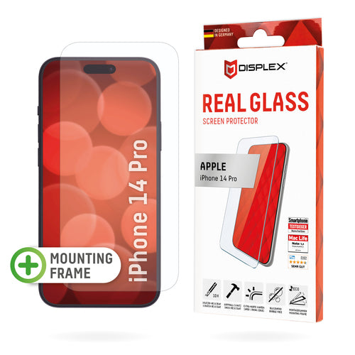 Displex Displayschutz (Panzerglas), Hüllenfreundlich – für iPhone 14 Pro – mit Applikator