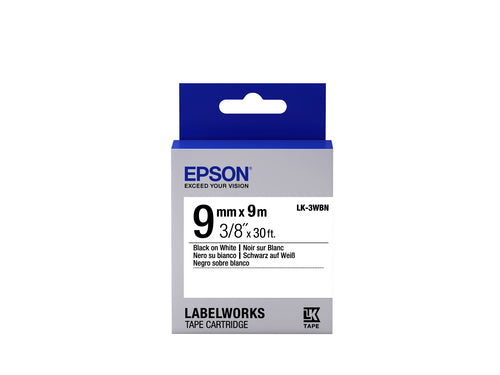 Epson Schriftband – 9 mm × 9 m, weiss, schwarz, STD – LK-3WBN