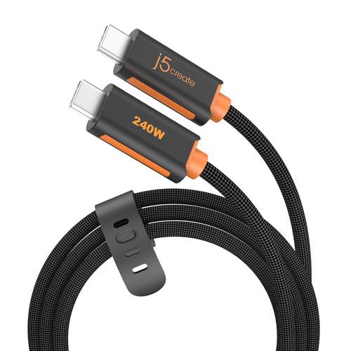j5create USB-C auf USB-C Kabel – USB 2.0 (480 Mbit/s) – 1 m – PD 240 W – Schwarz/Orange