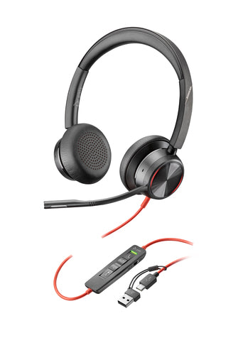 Poly Blackwire 8225 – Duo Headset, On-Ear – USB-C, Boom-Mikrofon – Schwarz – für Windows 10/Mac