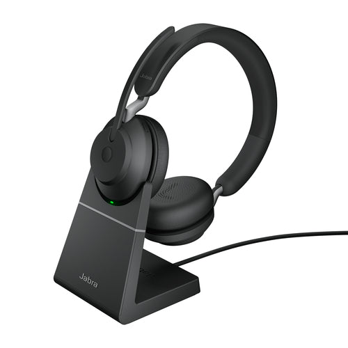 Jabra Evolve2 65 Office-Headset – On-Ear, Stereo, BT, UC-optimiert, mit USB-A-Dongle, Schwarz, BT 5.0