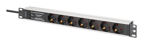 Digitus Rack-PDU – 1U, horizontal/vertikal, 7× Schuko (Typ F), 230 V/16 A, 2 m, schwarz/silber