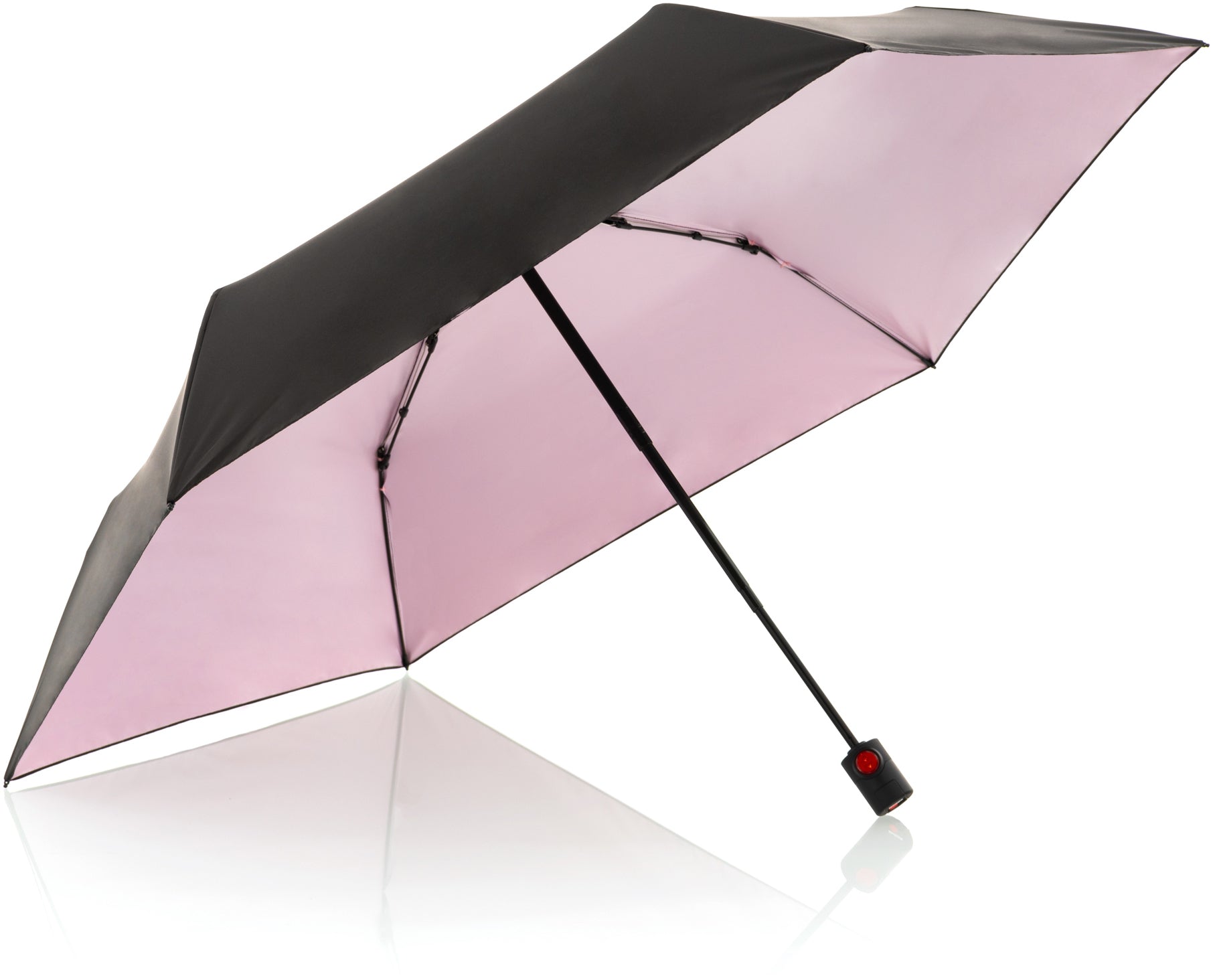 Knirps Taschenschirm U.200 Ultra Light – Auf/Zu-Automatik, Ø 95 cm, L 26 cm – schwarz/rosa