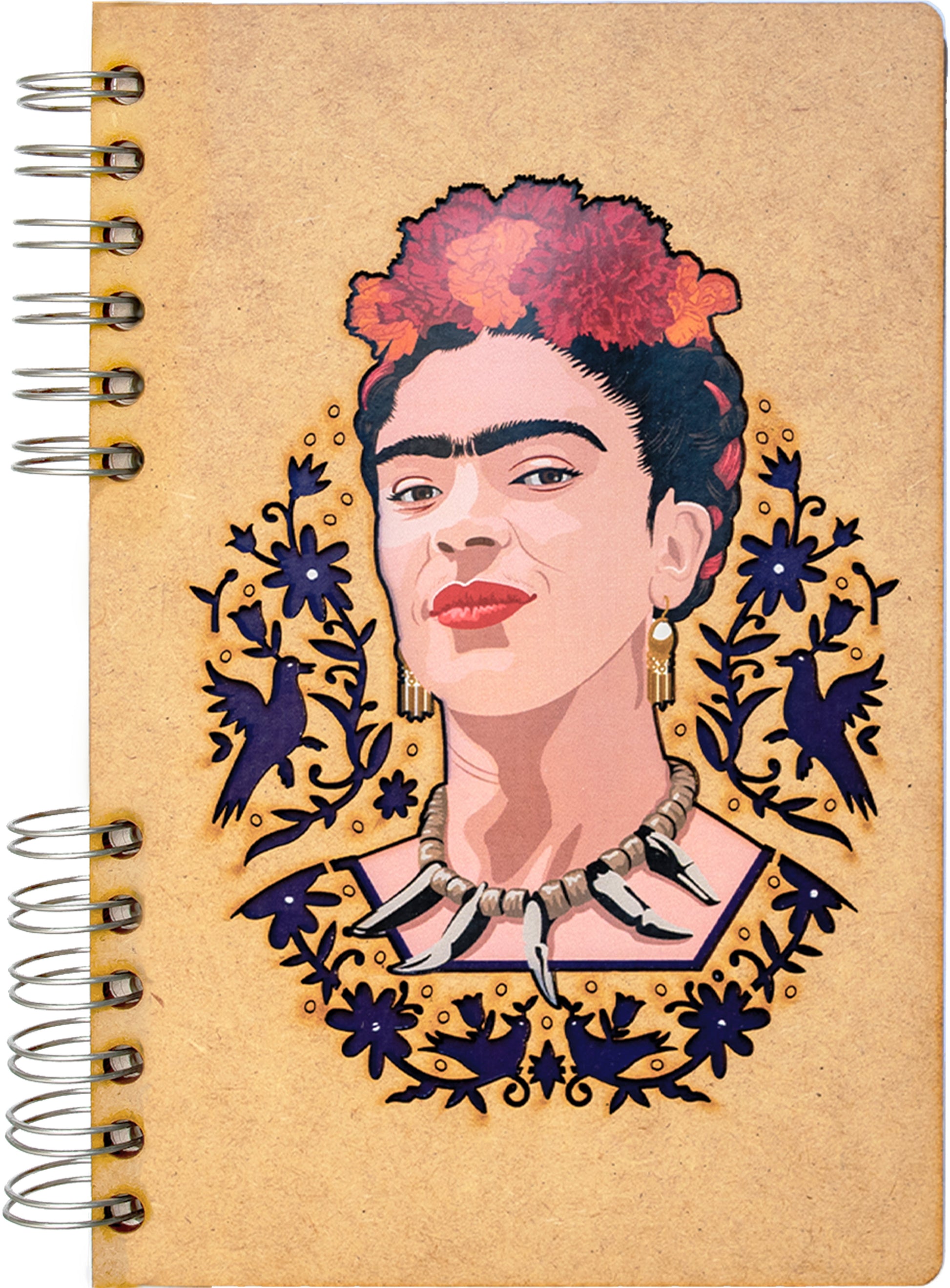 Komoni Frida Kahlo Notizbuch – 165 × 220 mm – liniert – 90 Blatt – Hardcover, nachfüllbar, Holzdeckel, FSC