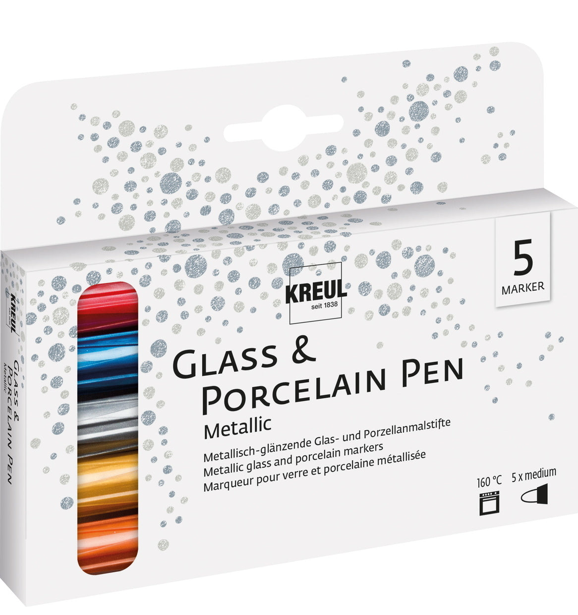 KREUL Paint Marker Metallic – Rundspitze 2–4 mm – Mehrfarbig, 5er-Set – für Glas, Porzellan und Metall