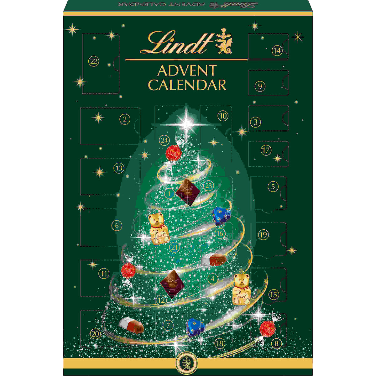 LINDT Adventskalender Weihnachtsbaum – Schokolade & Pralinés – 365 g