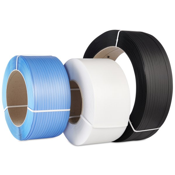 Master'in PP-Umreifungsband – 5 mm × 0,470 mm × 8000 m, Kern-Ø 200 mm, weiss – 2 Rollen