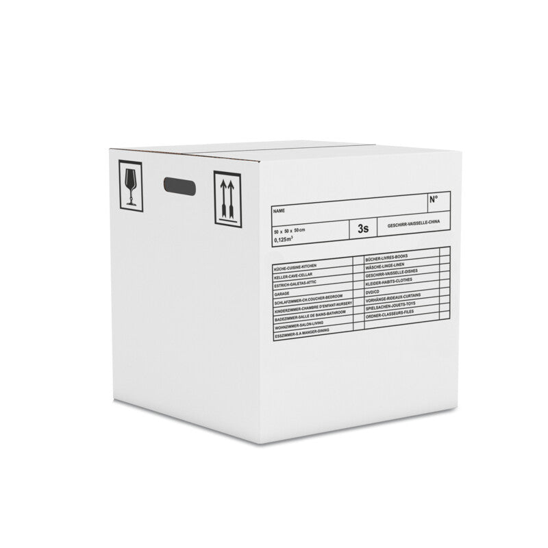 Master'in Access Umzugsbox, weiss, mit Grifföffnungen – 500 × 500 × 500 mm