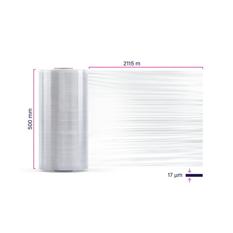 Axio Maschinenstretchfolie – 500 mm × 2115 m – 17 µm – LD-PE, transparent – 30 Rollen