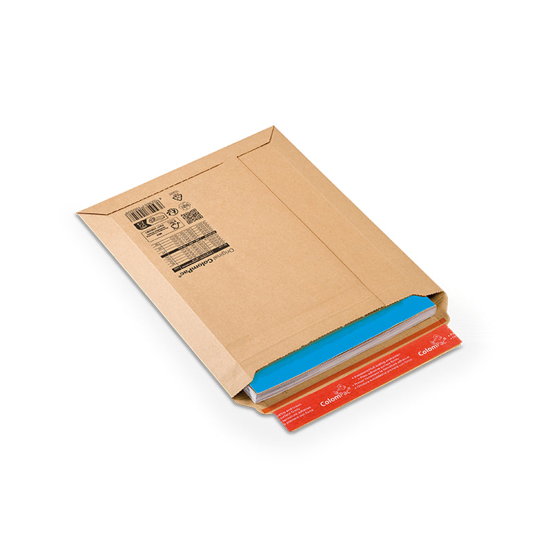 ColomPac Karton-Versandtasche – 340 × 500 mm, Schmalseite offen, Wellkarton, braun, selbstklebend – 100 Stück