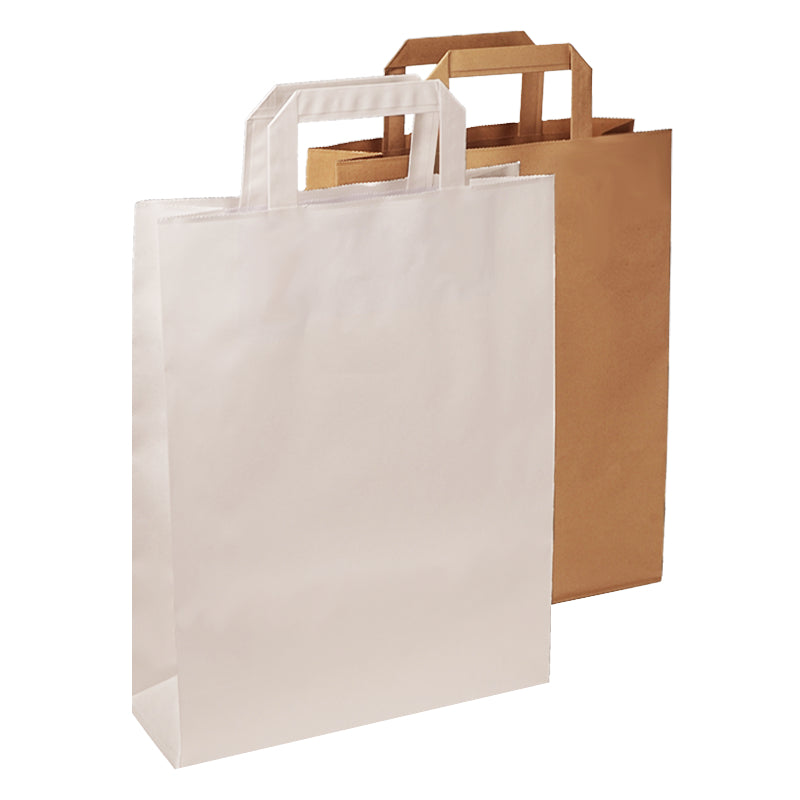 Papiertragetaschen Papiertragetasche mit Flachhenkel – 32 × 38 × 17 cm – Kraftpapier, 110 g/m² – Braun – 200 Stk.
