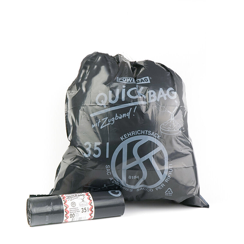 Kehrichtsäcke Abfallsack – 560 × 600 mm, 40 µm, LDPE, schwarz, Schmalseite offen – 20 Rollen
