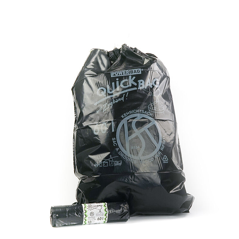 Kehrichtsäcke Abfallsack – 560 × 960 mm, 45 µm, LDPE, schwarz, Schmalseite offen – 1350 Rollen