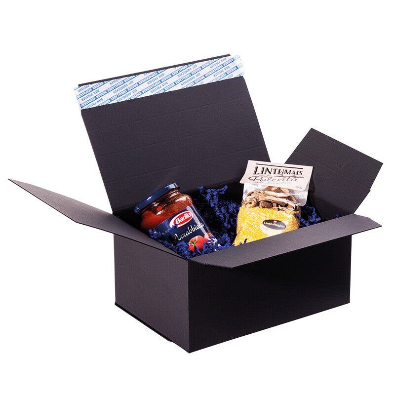 Wellkarton-faltboxe Faltbox, Schwarz, Wellkarton, 2-wellig – 180 × 135 × 100 mm – 1 Stk. (Ab 25 Stk.)