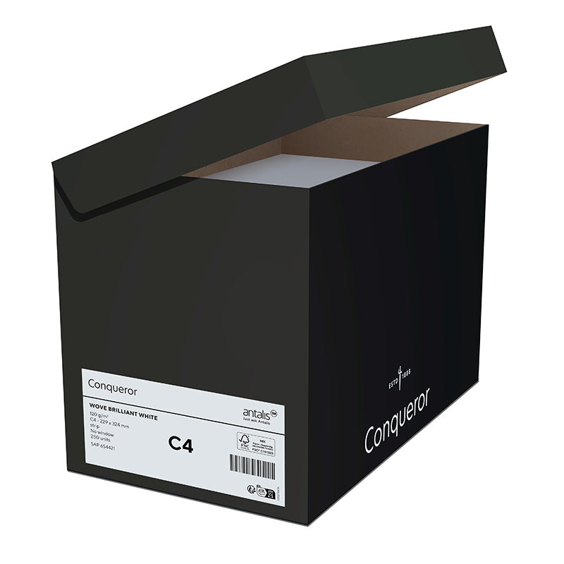 Conqueror Couvert C4, ohne Fenster, hochweiss, 120 g/m², ungerippt, Wove – 250 Stk.