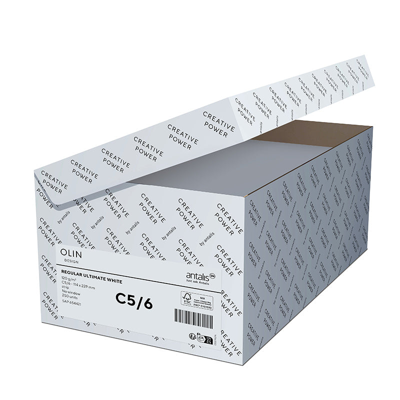 Olin Couvert C5, Fenster rechts, soft white, lasertaugliche Fensterfolie, mit Innendruck – 500 Stk.