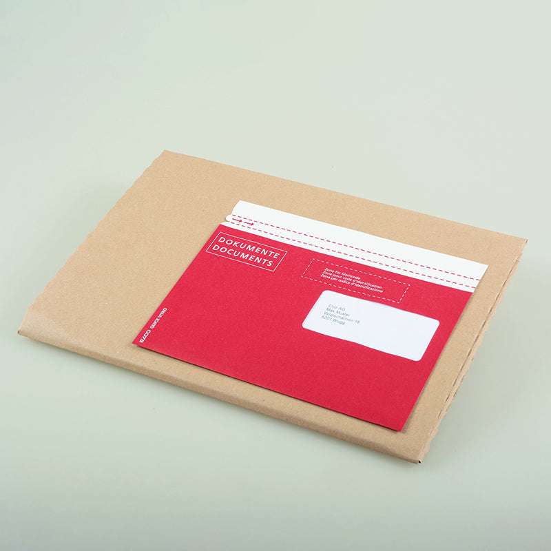 Elco quickvitropaper Dokumententasche – C6/5 (114 × 229 mm), Fenster, bedruckt, rot, selbstklebend – 250 Stück