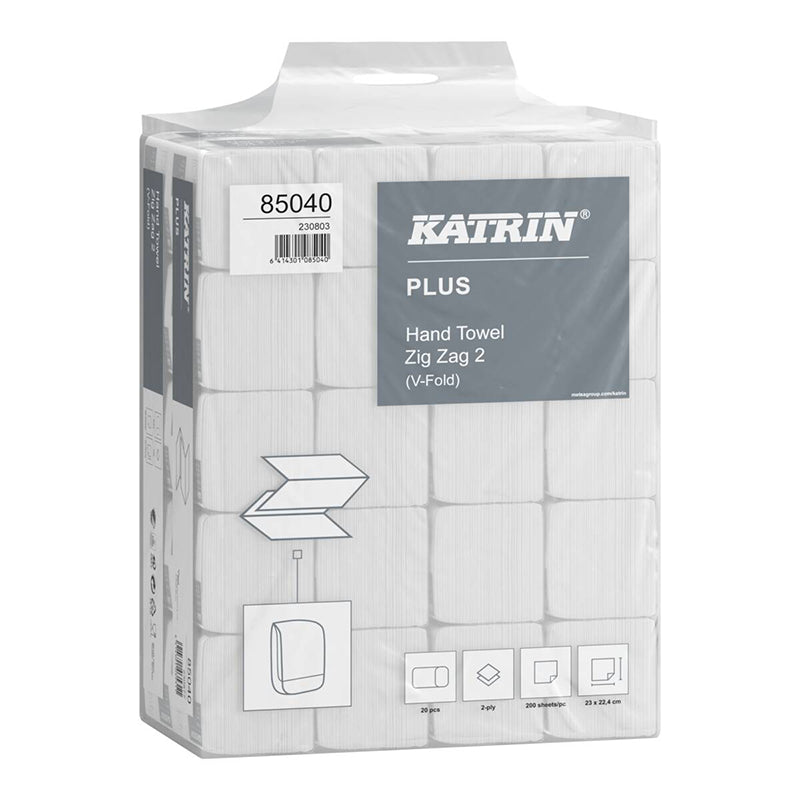 Katrin katrin Katrin Falthandtuch Plus – V-Falz, 2-lagig, Zellstoff, weiss, 224 × 230 mm, 144'000 Stück