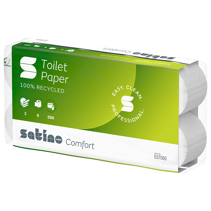 Satino satino Satino comfort Toilettenpapier-Grossrolle – Recycling, 2-lagig, hochweiss, 92 × 380 m – 6 Rollen