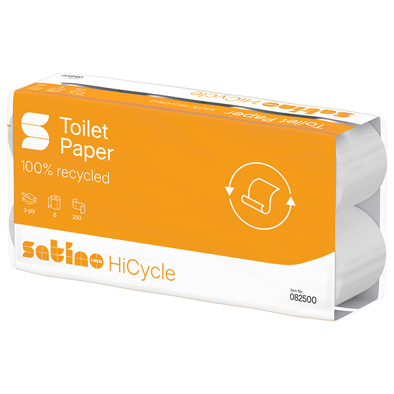 Satino satino Satino HiCycle Toilettenpapier – 3-lagig, Recycling, Blattgrösse 94 × 120 mm, 250 Blatt/Rolle