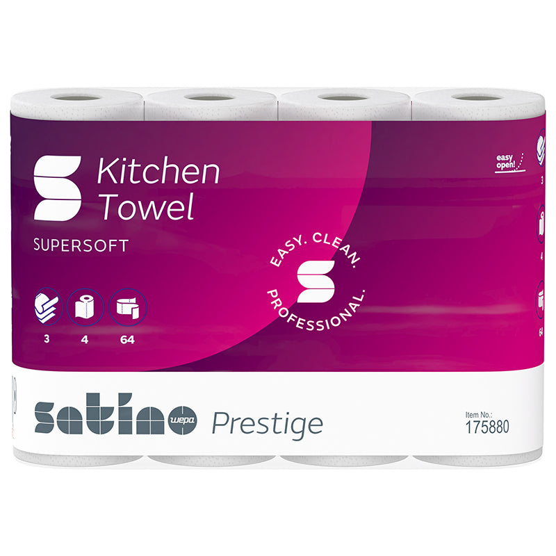 Satino satino Satino Handtuchrolle – 3-lagig, Zellstoff, weiss, 260 mm × 0,22 m, 192 Rollen