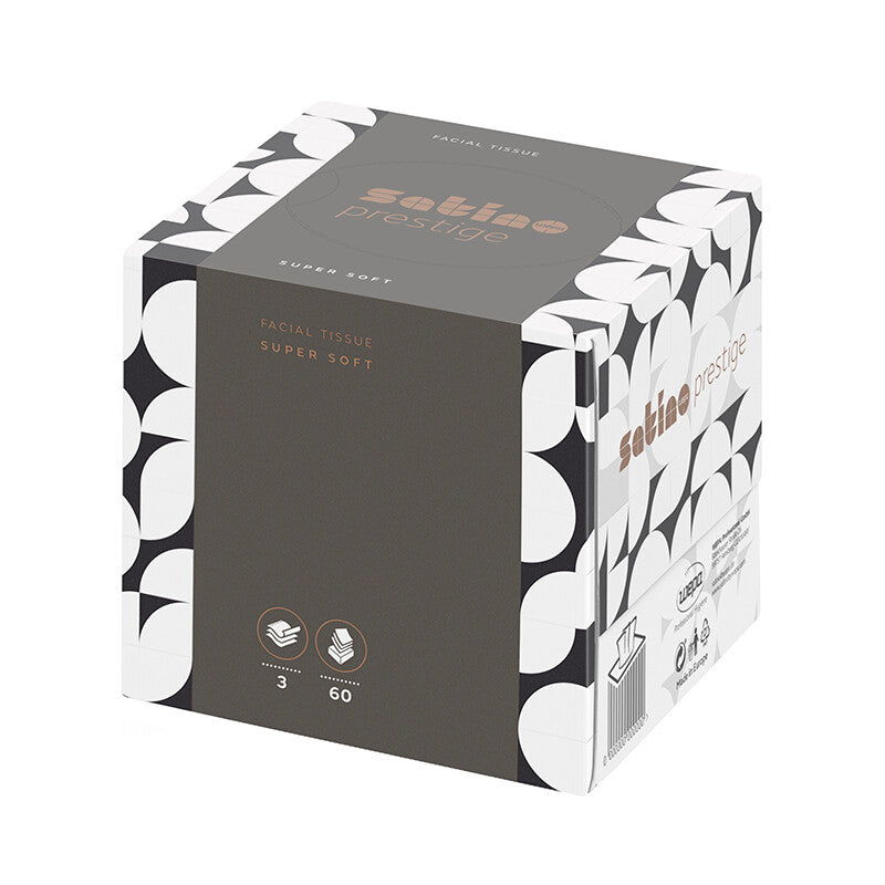 Satino satino Satino – Kosmetiktücher Prestige – Würfelbox, 3-lagig, Hochweiss, 100 % Zellstoff, 208 × 210 mm – 720 Boxen