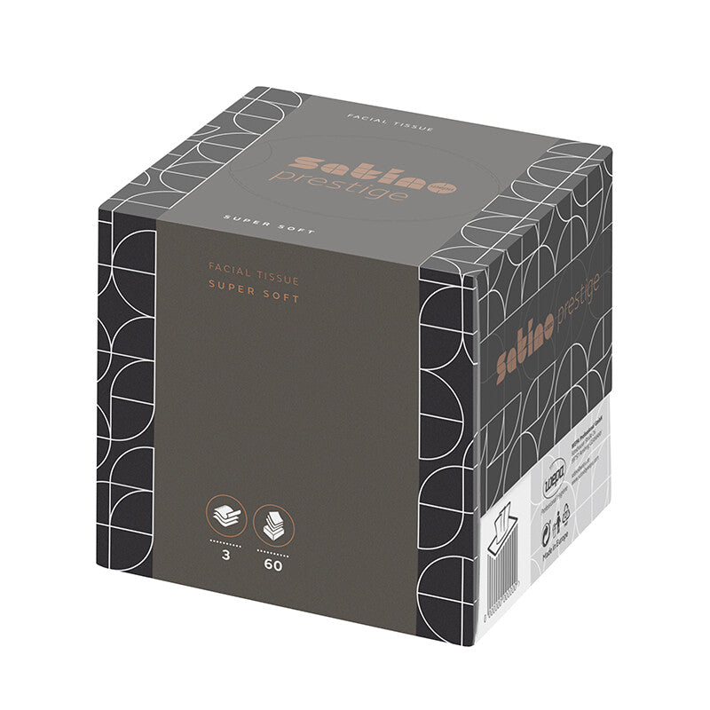 Satino satino Satino – Kosmetiktücher Prestige – Würfelbox, 3-lagig, Hochweiss, 100 % Zellstoff, 208 × 210 mm – 720 Boxen