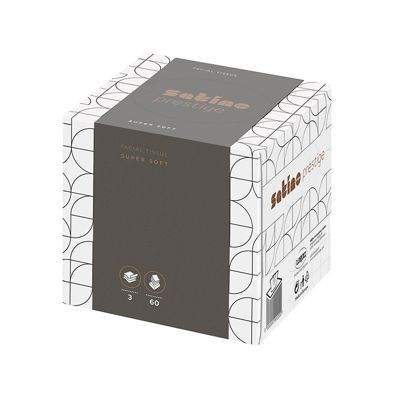 Satino satino Satino – Kosmetiktücher Prestige – Würfelbox, 3-lagig, Hochweiss, 100 % Zellstoff, 208 × 210 mm – 1080 Boxen
