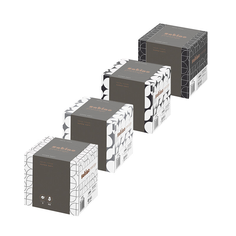 Satino satino Satino – Kosmetiktücher Prestige – Würfelbox, 3-lagig, Hochweiss, 100 % Zellstoff, 208 × 210 mm – 720 Boxen
