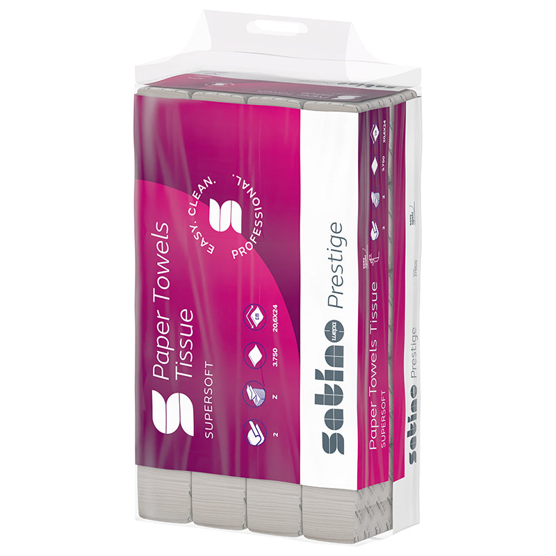 Satino satino Satino Falthandtuch Prestige – C-Falz, 2-lagig, Zellstoff, weiss, 230 × 320 mm, 2880 Stk.