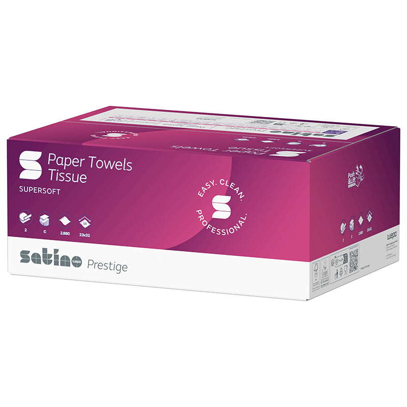 Satino satino Satino Falthandtuch Prestige – C-Falz, 2-lagig, Zellstoff, weiss, 230 × 320 mm, 80640 Stk.