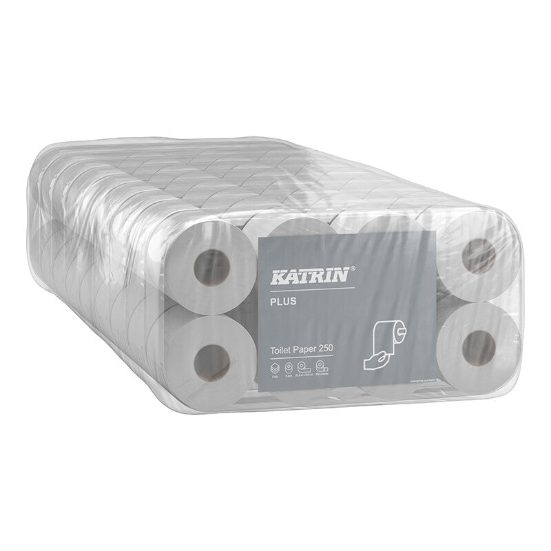 Katrin katrin Katrin Plus Toilettenpapier – Zellstoff, 3-lagig, weiss, 250 Blatt/Rolle, 95 × 110 mm – 1512 Rollen