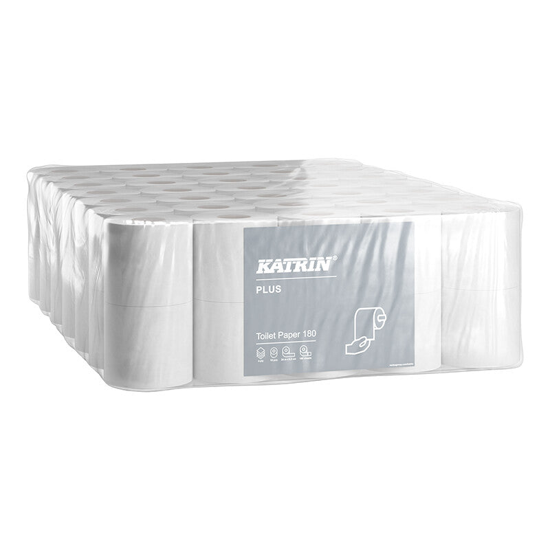 Katrin Plus Toilettenpapier – 4-lagig, Zellstoff, Blattgrösse 98 × 133 mm, 180 Blatt/Rolle – 1'400 Rollen