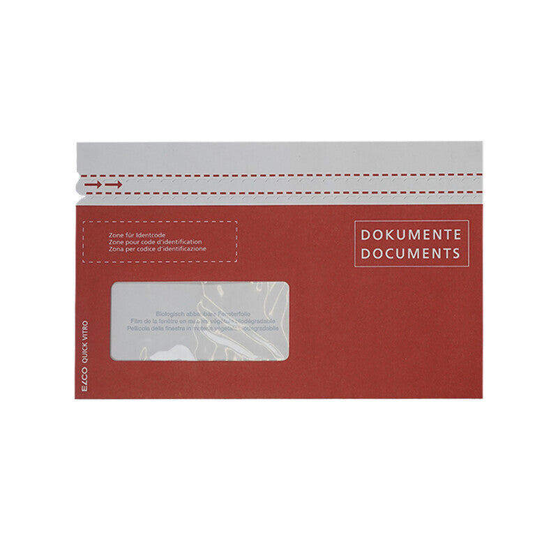 Elco quickvitropaper Dokumententasche – C6/5 (114 × 229 mm), Fenster, bedruckt, rot, selbstklebend – 250 Stück