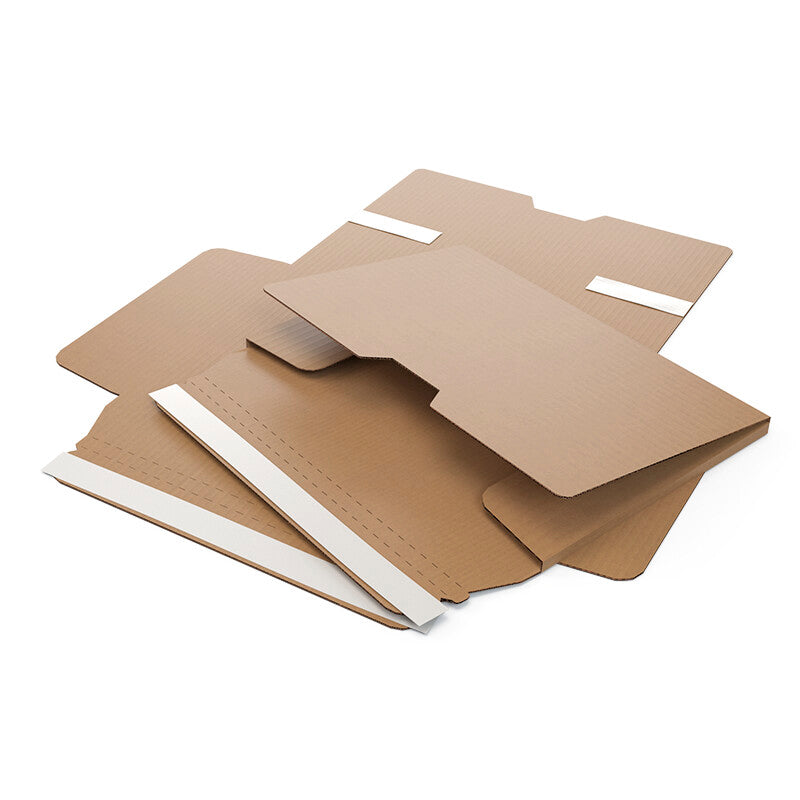 Versandumschlag Karton-Versandtasche – 500 × 350 × 10 mm, Wellkarton, Braun, Selbstklebend – 25 Stück