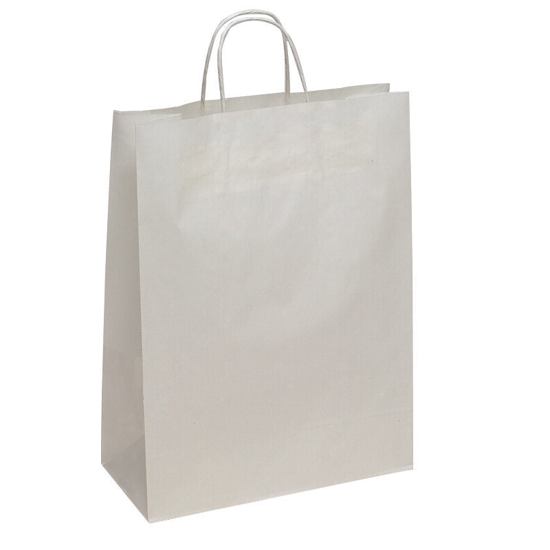 Papiertragetaschen Papiertragetasche – 45 × 48 × 17 cm – Kraftpapier, 100 g/m² – Weiss – 150 Stk.