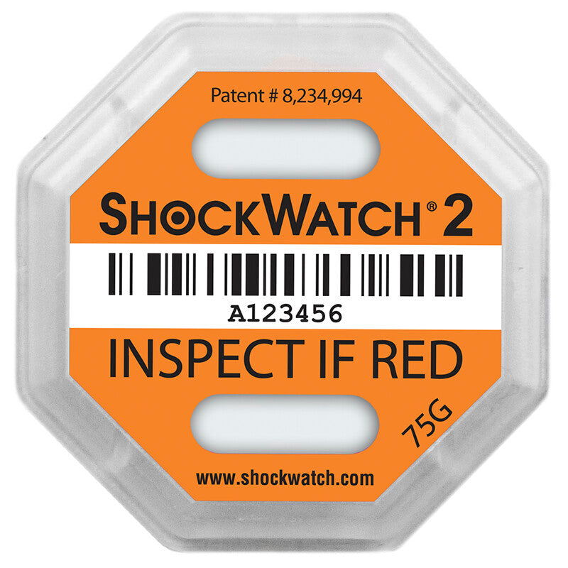 Shockwatch Stossindikator, ShockWatch 2 – 43 × 43 × 6 mm – 75 g / 50 ms – orange – 100 Stück