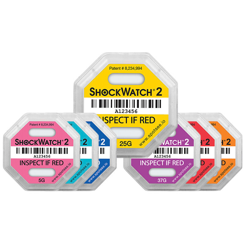 Shockwatch Stossindikator, ShockWatch 2 – 43 × 43 × 6 mm – 75 g / 50 ms – orange – 100 Stück