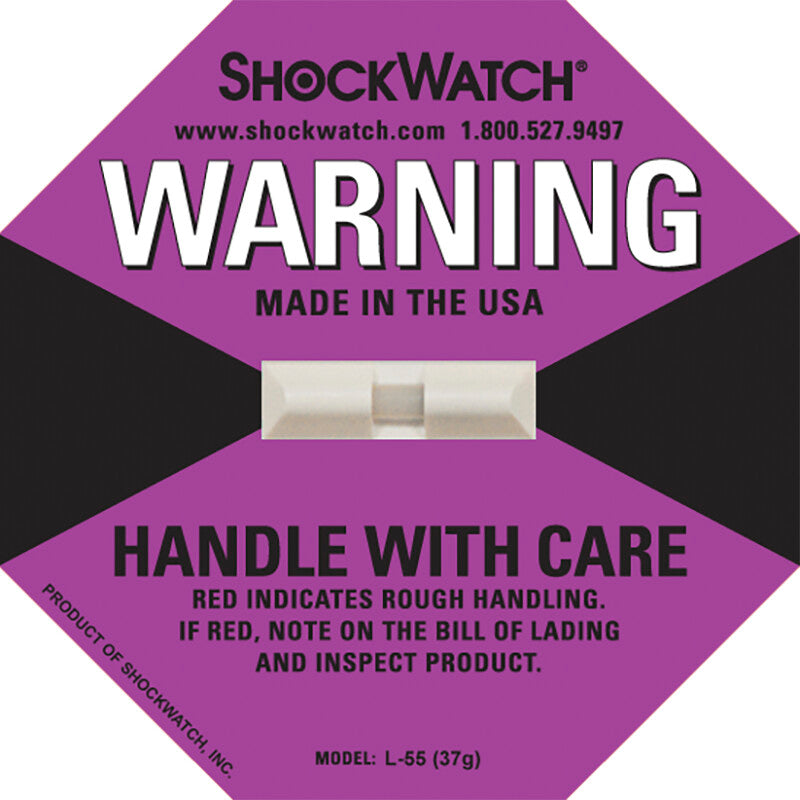 ShockWatch Stossindikator Label – 97 × 97 × 4 mm – selbstklebend, violett – 50 Stück