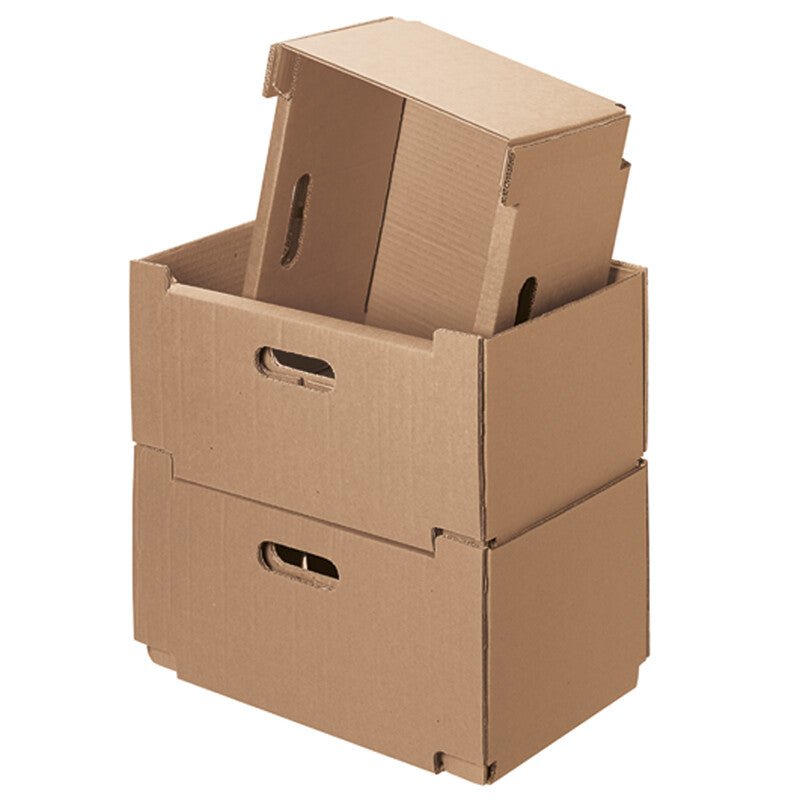Umzugsboxen Umzugsbox, braun, mit Grifföffnungen – 412 × 234 × 193 mm – 25 Stk.