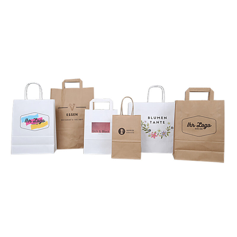 Papiertragetaschen Papiertragetasche mit Flachhenkel – 32 × 29 × 10 cm – Kraftpapier, 90 g/m² – Braun – 200 Stk.