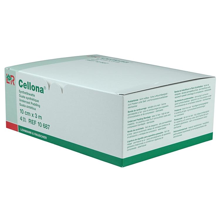 Lohmann & Rauscher Cellona Synthetikwatte Binde – 100 mm × 3 m, 4 Stück, Polyester, Weiss