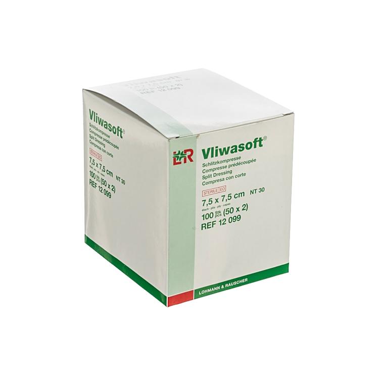 Lohmann und rauscher Vliwasoft Schlitzkompressen Y-Einschnitt – 75 × 75 mm, 50 × 2 Stück (100 Stück), steril