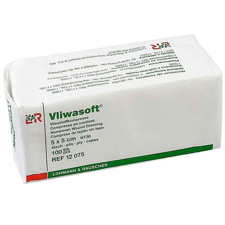 Lohmann und Rauscher Kompressen Vliwasoft – 50 × 50 mm, 100 Stück, unsteril, 4-lagig