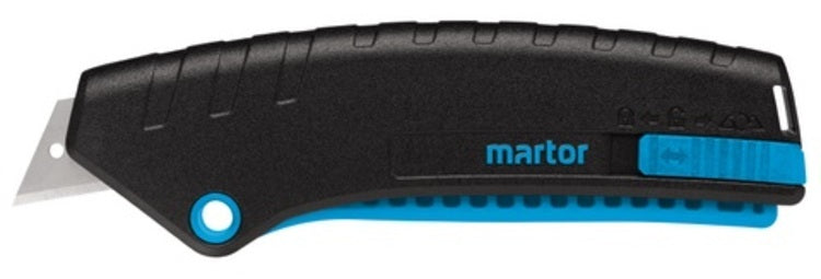 Martor Secunorm Mizar – Trapezmesser, Glasfasergriff, 3in1-Sicherung, 2-fach nutzbare Klinge, schwarz/blau